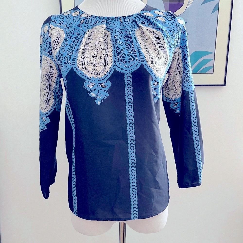 Collective Concepts 3/4 Sleeve Lace Print Blouse